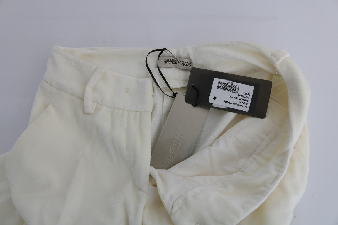Ermanno Scervino White Cotton Regular Fit Casual Trousers